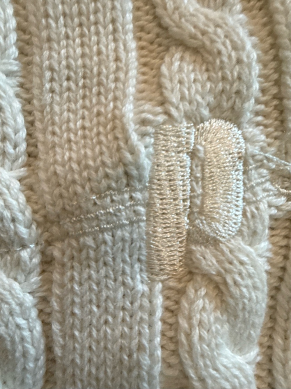 Prince Cream Cable Knit Cardigan with Red & Blue Stripe Trim - Picture 3 of 13
